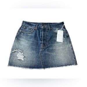 Modern American Womens Melrose Skirt Blue Size 27 Cotton Button-Fly Frayed Hem